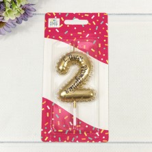 Свеча для торта Цифра 2 "С днём рождения" 5,6*4,2*1,2 Золотой 1/12 1/120 Арт: 20010-61/2