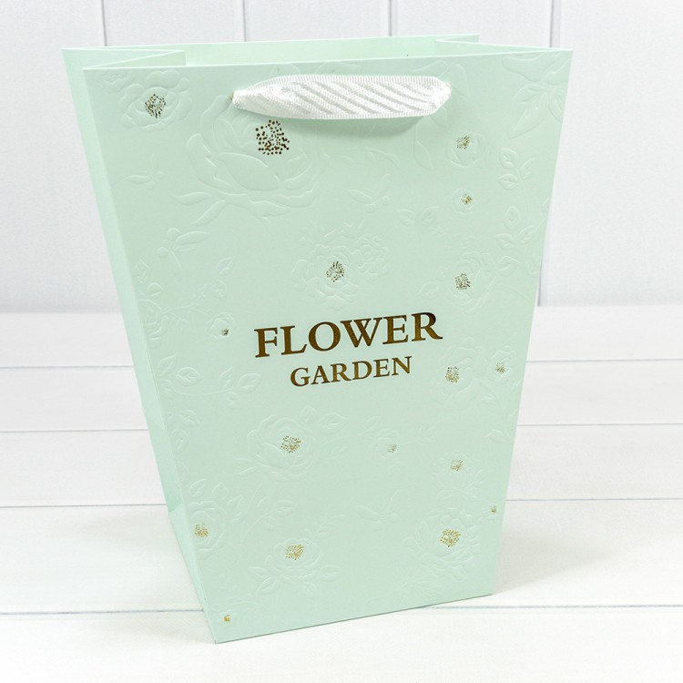 Пакет подарочный "Ваза для цветов" 25*30*16 260г "Flower Garden" Зеленовато-голубой 1/10 1/200 Арт: 000233K/1