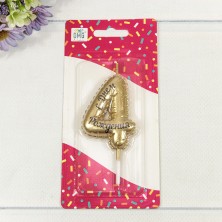Свеча для торта Цифра 4 "С днём рождения" 5,6*4,2*1,2 Золотой 1/12 1/120 Арт: 20010-61/4