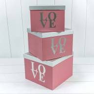 Коробки Квадратные Набор 1/3 24*24*18 &quot;Love&quot; Серебряный/Розовый 1/18 Арт: 720684/2 - Коробки Квадратные Набор 1/3 24*24*18 "Love" Серебряный/Розовый 1/18 Арт: 720684/2