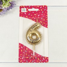 Свеча для торта Цифра 6 "С днём рождения" 5,6*4,2*1,2 Золотой 1/12 1/120 Арт: 20010-61/6