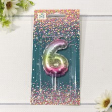Свеча для торта Цифра 6 "Градиент со звёздочками" 6см 1/12 1/120 Арт: 20010-90/6