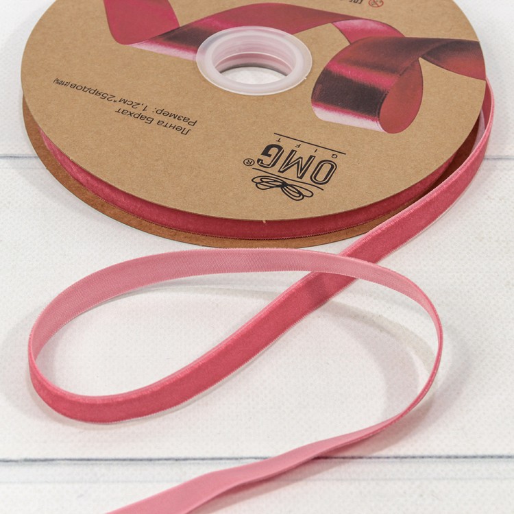 Лента Бархат 1,2см*25ярд Розовый 1/16 1/64 Арт: 592-12/07