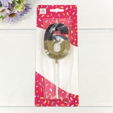 Свеча для торта Цифра 6 с блёстками 7*4,9*1,1 Чёрный/Золотой 1/12 1/120 Арт: 20010-66/6