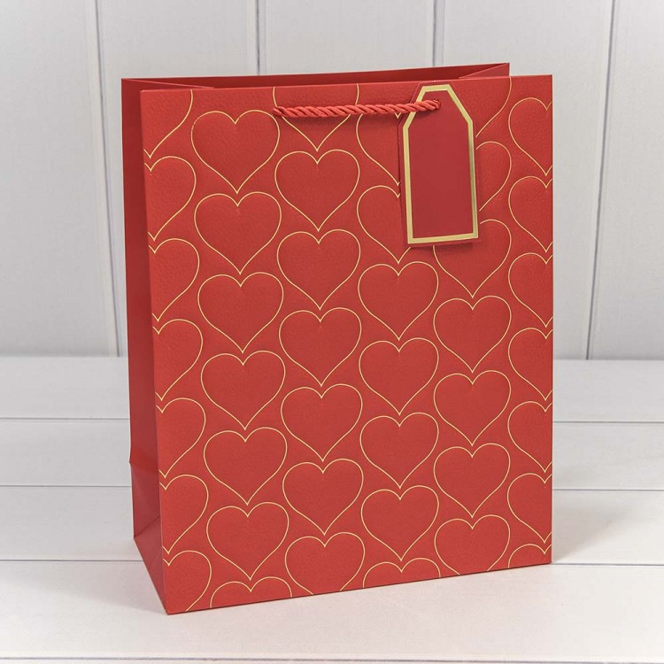 Пакет подарочный с тиснением "Сердца" Красный 26*32*12 210г 1/12 1/240 Арт: 300610C/6