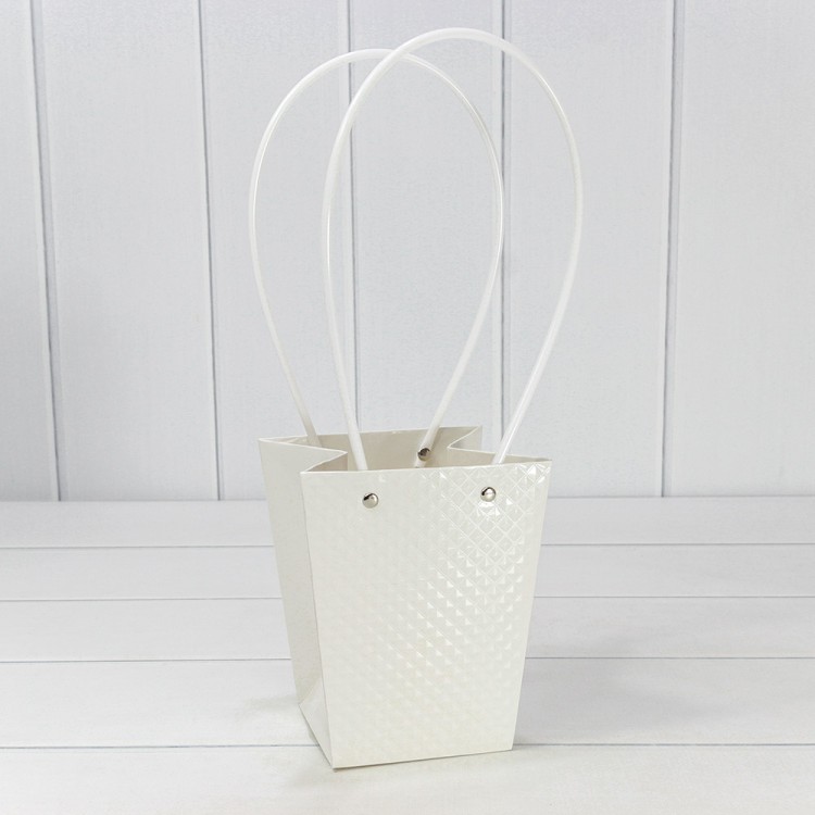 Пакет подарочный "Ваза для цветов" 15,5*13*9,5 260г "Ромбики" Белый 1/10 1/150 Арт: 000236G/7