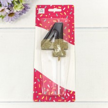 Свеча для торта Цифра 4 с блёстками 7*4,9*1,1 Чёрный/Золотой 1/12 1/120 Арт: 20010-66/4