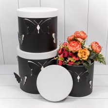 Коробки Цилиндр Набор 1/3 21,5*21,5 "Бабочки" Чёрный 1/18 Арт: 720901/1