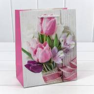 Пакет подарочный с блёстками &quot;Тюльпаны&quot; (микс 312) 18*23*10 210г 1/20 1/360 Арт: 000312E - Пакет подарочный с блёстками "Тюльпаны" (микс 312) 18*23*10 210г 1/20 1/360 Арт: 000312E