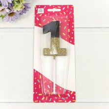 Свеча для торта Цифра 1 с блёстками 7*4,9*1,1 Чёрный/Золотой 1/12 1/120 Арт: 20010-66/1
