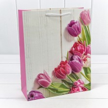 Пакет подарочный с блёстками "Тюльпаны" (микс 312) 26*32*10 210г 1/20 1/240 Арт: 000312C