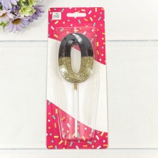 Свеча для торта Цифра 0 с блёстками 7*4,9*1,1 Чёрный/Золотой 1/12 1/120 Арт: 20010-66/0