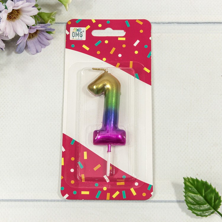 Свеча для торта Цифра 1 "Градиент" 6см 1/12 1/120 Арт: 20010-15/1