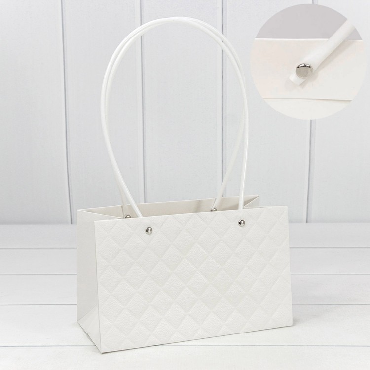 Пакет подарочный "Ваза для цветов" 22*13,5*10,5 "Ромбы" Белый 1/10 1/120 Арт: 000174EA/7