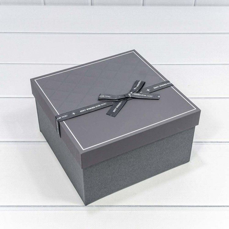 Коробки Квадратные Набор 1/3 21*21*12,3 с бантом Серый 1/18 Арт: 7209216/1