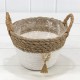 Корзина плетёная Круглая 18*13/17 (±5%) из камыша и бумаги с ручками Натуральный/Белый 1/96 Арт: 420126/1