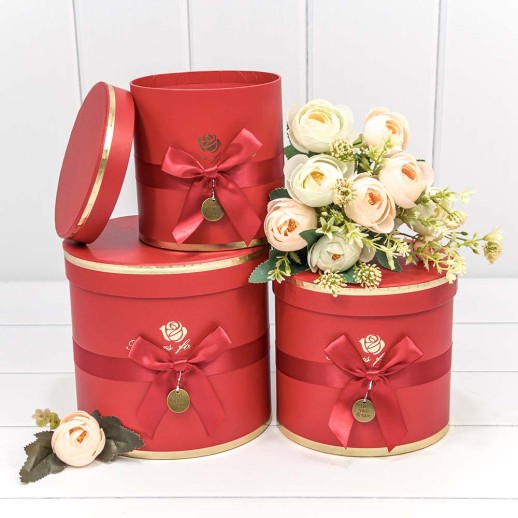 Коробки Цилиндр Набор 1/3 18*17 "Flowers for You" Красный 1/12 Арт: 720112/174