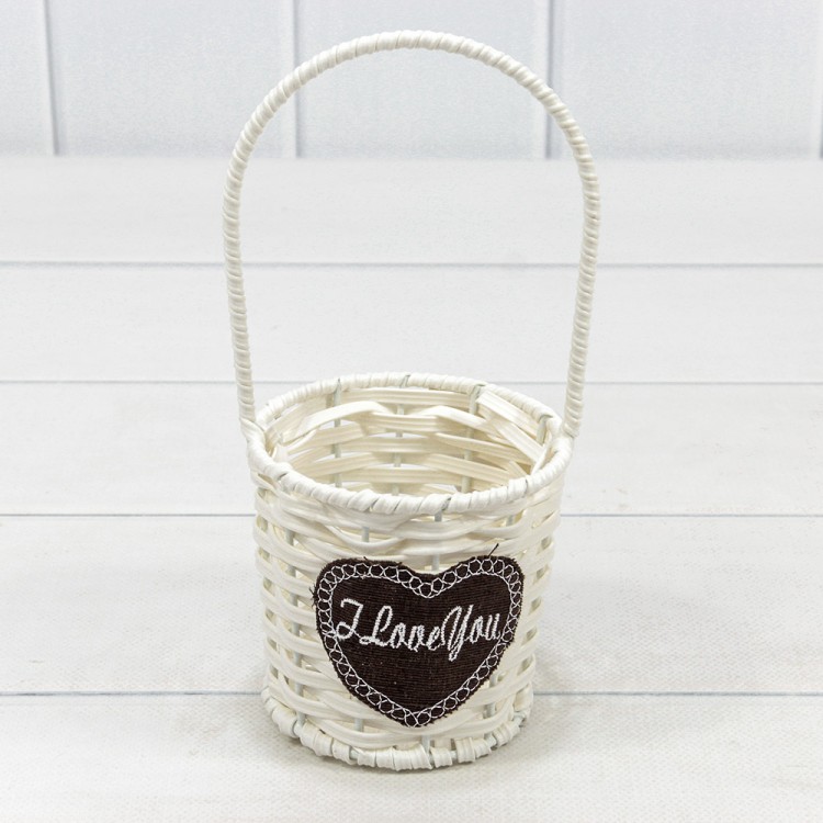 Корзина плетёная Круглая 10*9 (±5%) из пластика с ручкой Белый 1/100 Арт: 420128/1