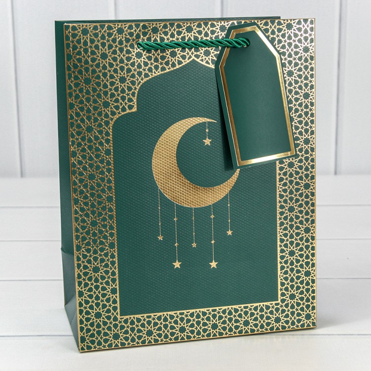 Пакет подарочный с тиснением "Полумесяц" (295) 18*23*10 210г Зелёный 1/20 1/360 Арт: 000295E/15