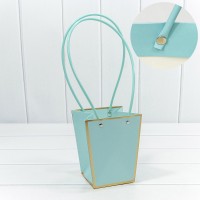 Пакет подарочный "Ваза для цветов" 15,5*13*9,5 с золотой рамкой Голубой 1/10 1/150 Арт: 000172G/635