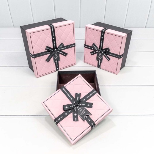 Коробки Квадратные Набор 1/3 19*19*9,5 "Best Wishes For You" Розовый/Чёрный 1/18 Арт: 721612/1