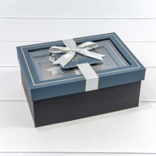 Коробки Прямоугольные Набор 1/3 22,5*16*9,5 с окошком и бантом Синий/Чёрный 1/20 Арт: 721309/5