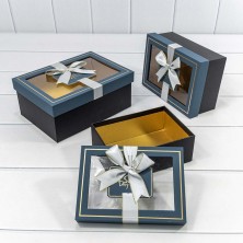 Коробки Прямоугольные Набор 1/3 22,5*16*9,5 с окошком и бантом Синий/Чёрный 1/20 Арт: 721309/5