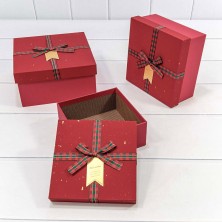 Коробки Квадратные Набор 1/3 19*19*9,5 с бантом "Wishes" Красный 1/12 Арт: 720623/2