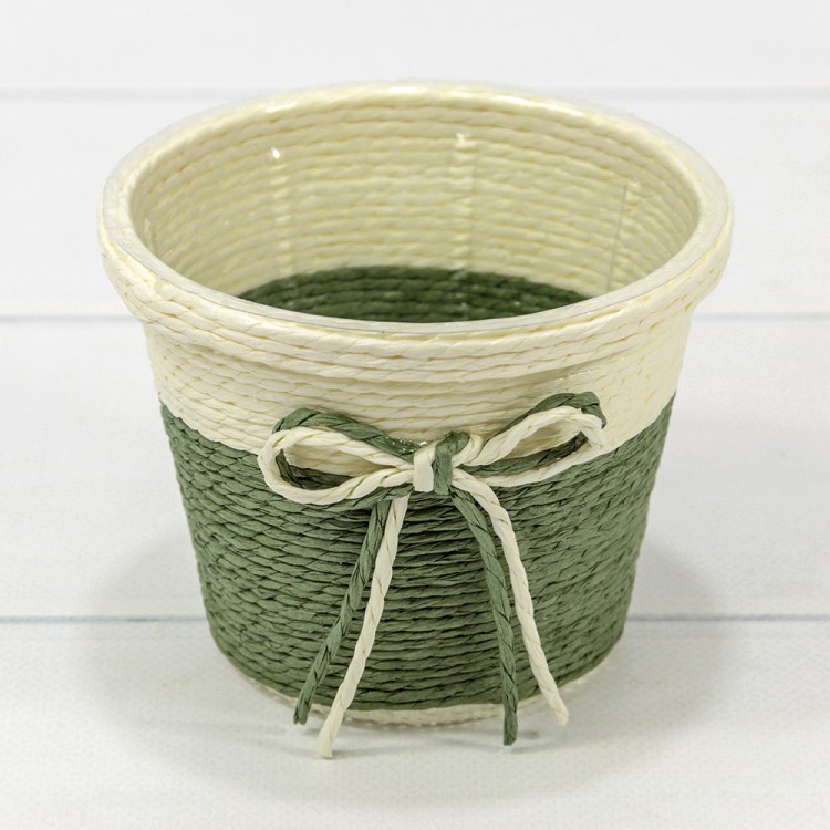 Кашпо плетёное Круглое 12*9 (±5%) из бумаги с бантиком Зелёный 1/80 Арт: 420145/11