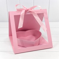 Коробка подарочная 25*26*23 с окошком и бантом "Сердце" Розовый 1/24 Арт: 720963/5