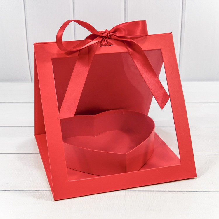 Коробка подарочная 25*26*23 с окошком и бантом "Сердце" Красный 1/24 Арт: 720963/2