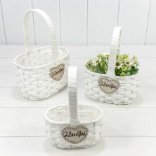 Корзины плетёные Овальные Набор 1/3 22*14*29 (±5%) из полипропилена с ручкой Белый 1/24 Арт: 420113/1