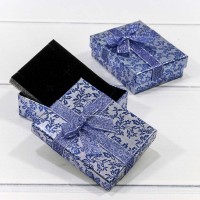 Коробка Прямоугольная 9*7*3 с бантиком "Цветы блестящие" Синий 1/12 1/480 Арт: 60679/1