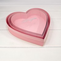 Коробки "Сердце" Набор 1/3 33,2*33,2*6,6 с прозрачной крышкой Розовый 1/12 Арт: 7209833/2
