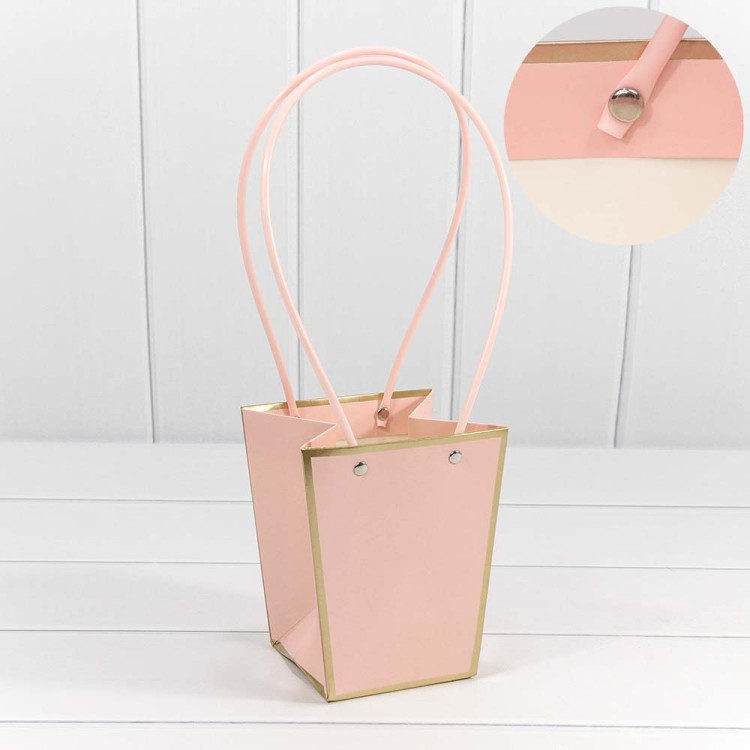 Пакет подарочный "Ваза для цветов" 15,5*13*9,5 260г с золотой рамкой Розовый 1/10 1/150 Арт: 000172G/196