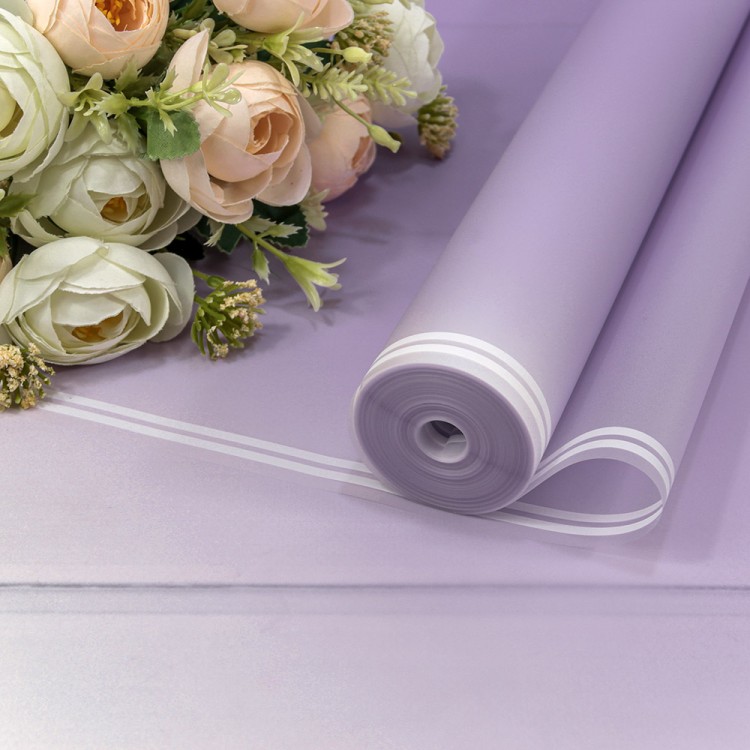 Плёнка 59см 800г матовая с двойной белой полосой 55мкм Светло-фиолетовый 1/6 1/12 Арт: 80024/2635