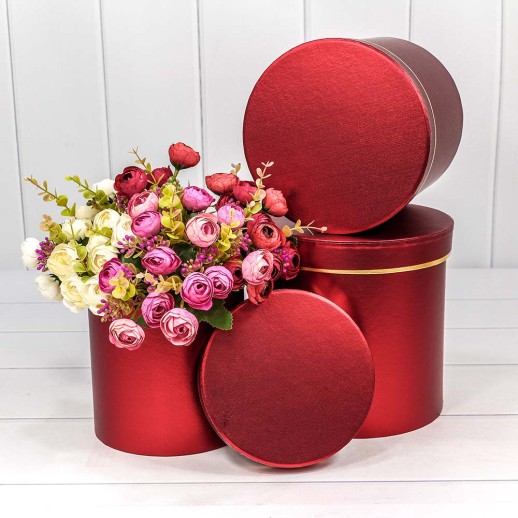 Коробки Цилиндр Набор 1/3 19,5*19 "Металл" Красный 1/12 Арт: 720786/2