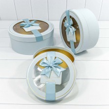 Коробки Круглые Набор 1/3 28*11,5 с окошком и бантом Голубой 1/12 Арт: 721302/5
