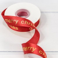 Лента Атласная Полиэстер "Merry Christmas" 2,5см*25ярд Красный 1/5 1/100 Арт: 540-25/2