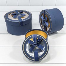 Коробки Круглые Набор 1/3 21*11,5 с окошком и бантом Тёмно-синий 1/18 Арт: 721303/4