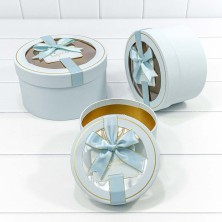 Коробки Круглые Набор 1/3 21*11,5 с окошком и бантом Голубой 1/18 Арт: 721303/5