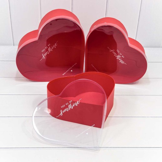 Коробки "Сердце" Набор 1/3 28*25,2*11 с прозрачной крышкой Красный 1/12 Арт: 7209825/2