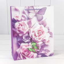 Пакет подарочный с 3D аппликацией "Розы и бабочки" (микс 250) 26*32*10 210г 1/20 1/240 Арт: 000250C